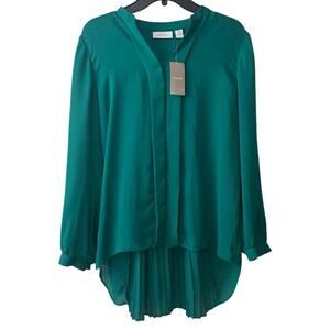 Chico's Chic Pleats Tenna Top Size 0 US XS Gallant Green Blouse Flowy Tunic NEW